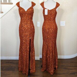 Burnt Orange Sweetheart Neckline Sequin Formal Prom Wedding Evening Dress 8